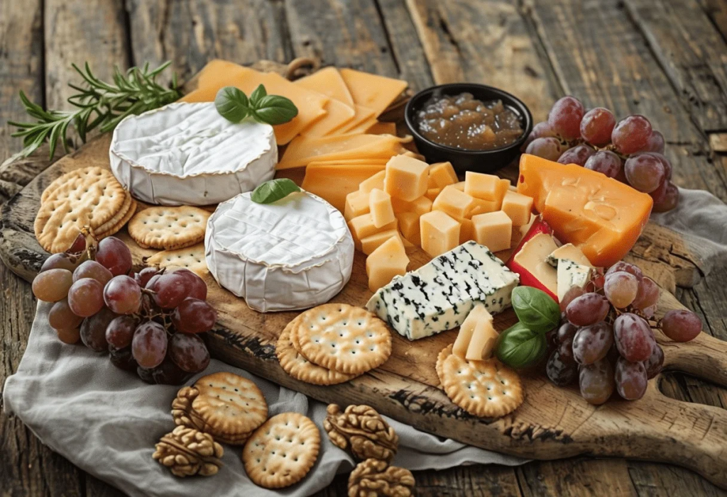 plateau fromages amuse-gueule sans cuisson brie chèvre miel noix raisins crackers apéro