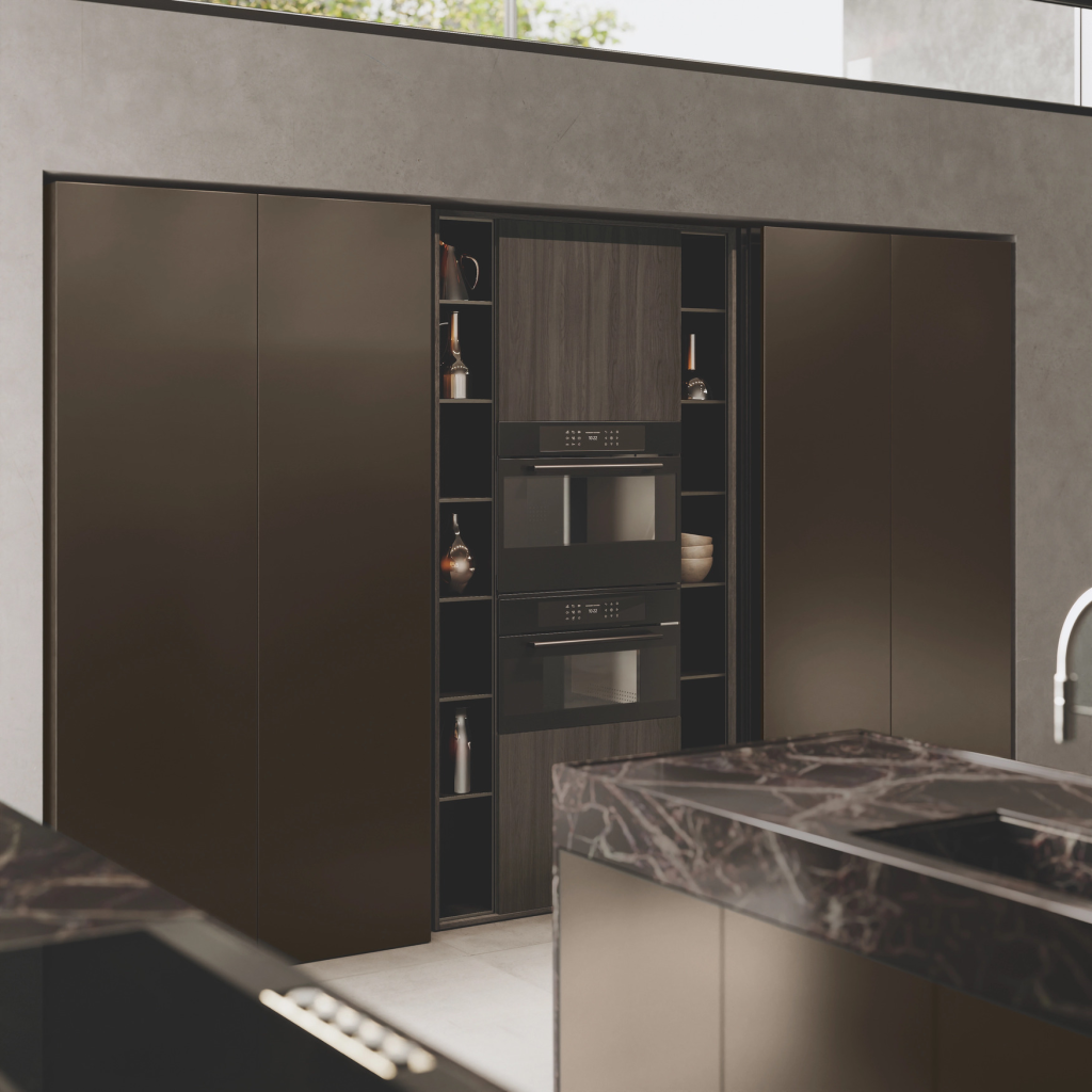 cuisine 4m2 design minimaliste avec appareils encastrés et hotte invisible